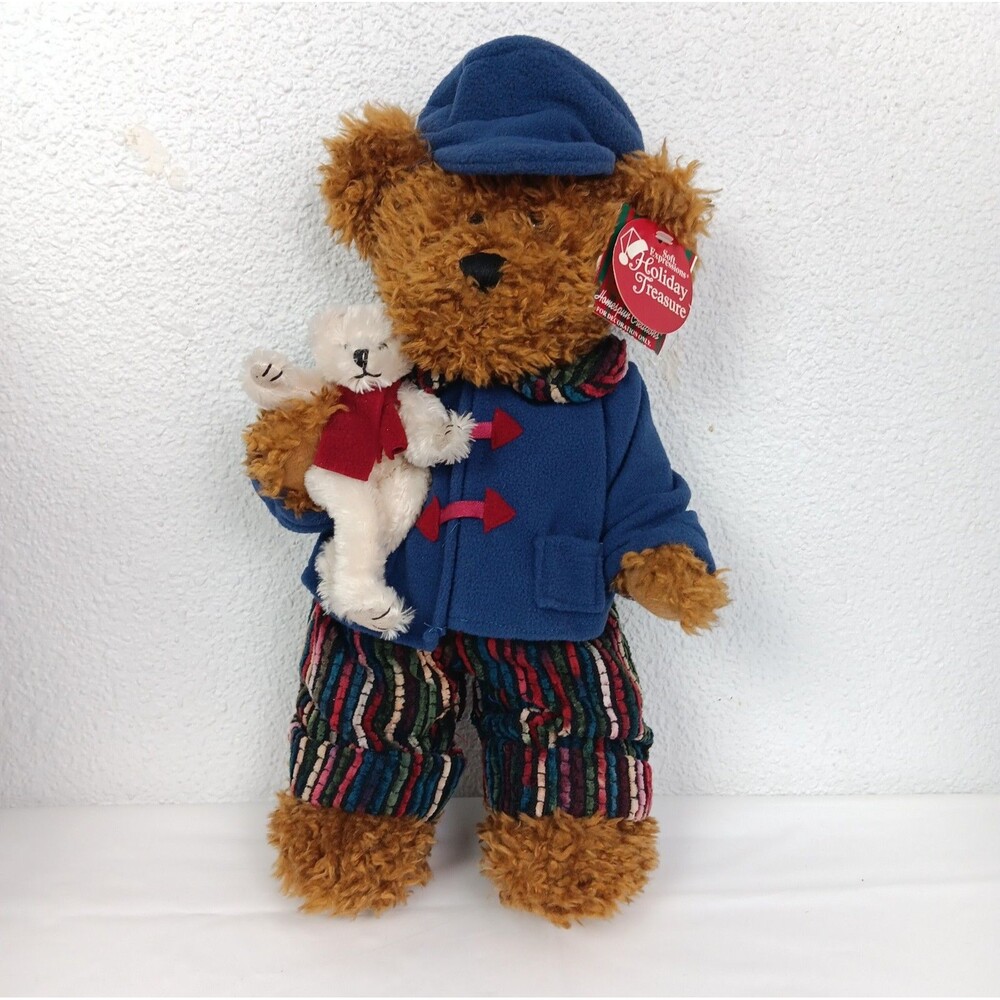 Dan Dee Holiday Treasures Bear with Mini Bear Polar Fleece Coat Cap Corded Pants